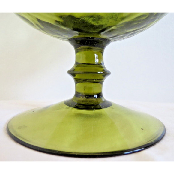 Mid Century Italian Empoli Olive Green Optic Glass Brandy Snifter 8.5" MCM Italy - Picture 6 of 7